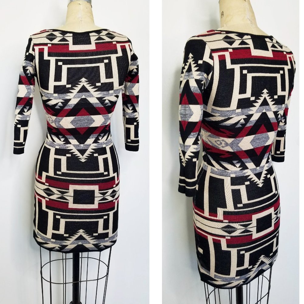Ralph Lauren Denim & Supply Womens Dress Southwestern Aztec 3/4 Sleeve Knit Mini - Picture 5 of 7
